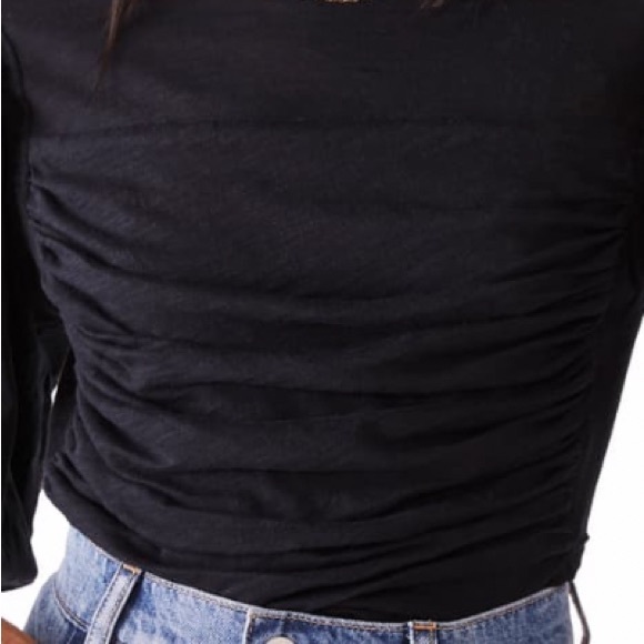 FREE PEOPLE COTTON SWEET SPOT TOP IN BLACK CROPPED FIT PUFF SLEEVE RUNCHING SZ S - Picture 6 of 8